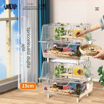 Akril hamsterketrec — átlátszó, beltéri szigetelés, teljes berendezési készlet (Weibi)