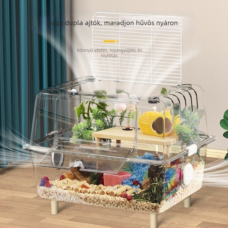 Akril hamsterketrec — átlátszó, beltéri szigetelés, teljes berendezési készlet (Weibi)