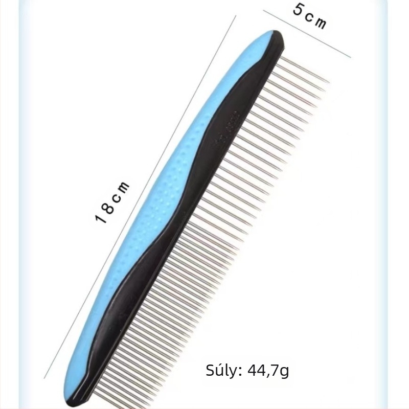 Háziállatok egyenes fésűje macskáknak és kutyáknak — eltávolítja a laza szőrt; anyagok: TRP, műanyag, rozsdamentes acél; márka Domestic