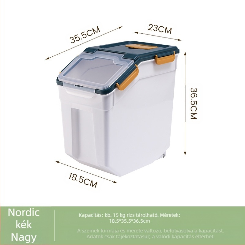 Rizs tárolóedény nedvesség- és rovarbiztosítással • PP műanyag • kapacitás 10 L felett • modern, letisztult stílus