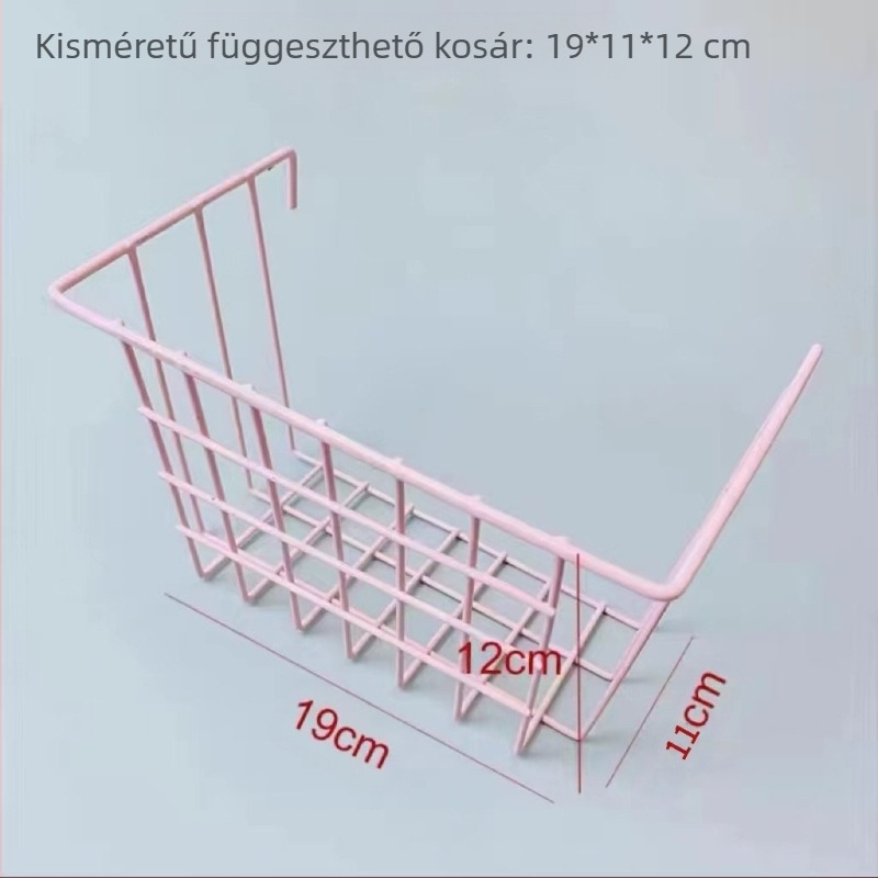 Falihoz szerelhető vas hálózatos tárolókosár kampóval – egyrétegű, vas-művészeti dizájn; alkalmas konyha, íróasztal, hálószoba, fürdőszoba és nappali tárolására.