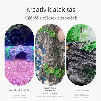 Gyantából készült akváriumi tájkép dekoráció: üreges fa rejtekhellyel, súly 0.2472 kg