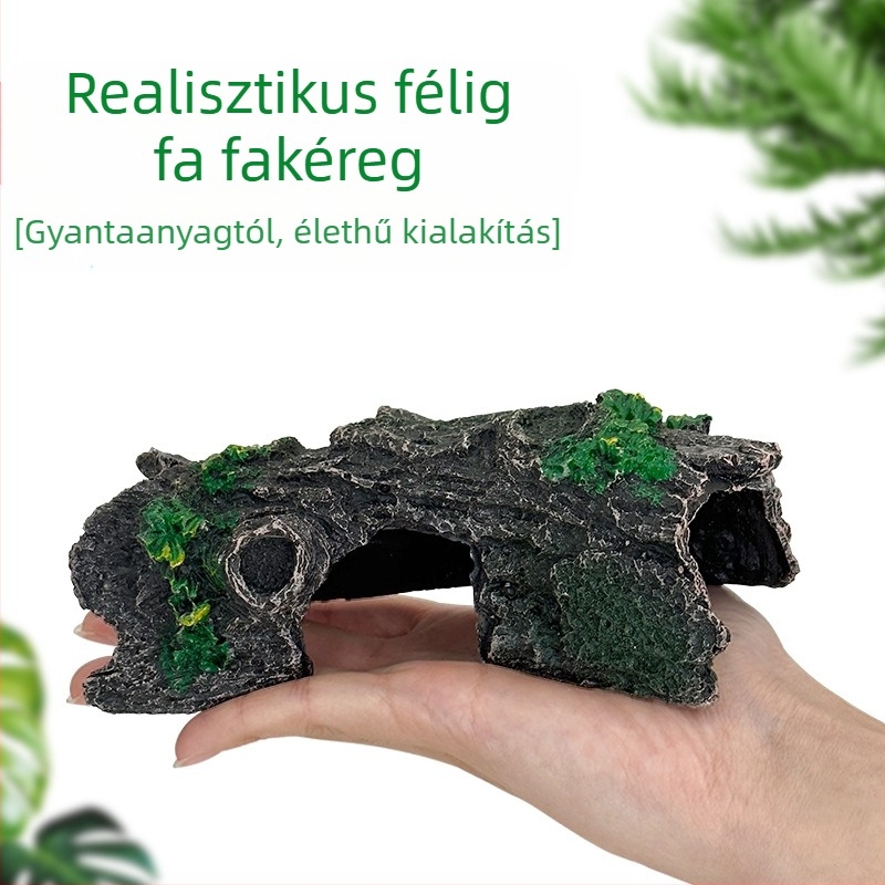 Gyantából készült akváriumi tájkép dekoráció: üreges fa rejtekhellyel, súly 0.2472 kg