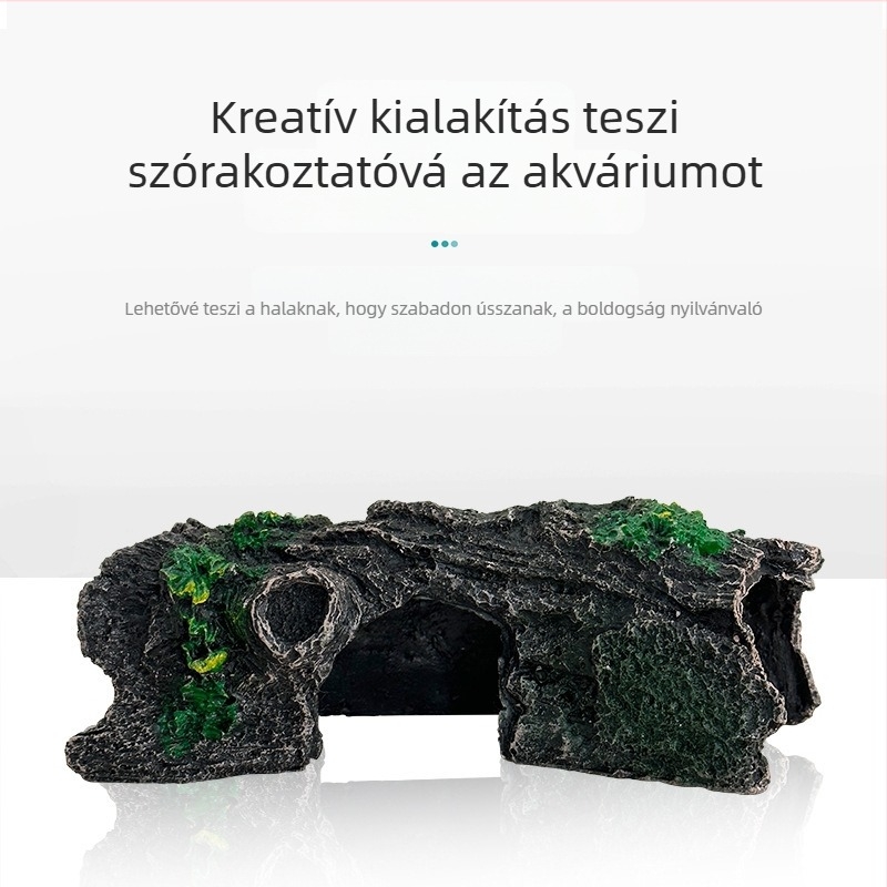 Gyantából készült akváriumi tájkép dekoráció: üreges fa rejtekhellyel, súly 0.2472 kg