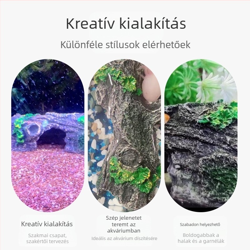 Gyantából készült akváriumi tájkép dekoráció: üreges fa rejtekhellyel, súly 0.2472 kg