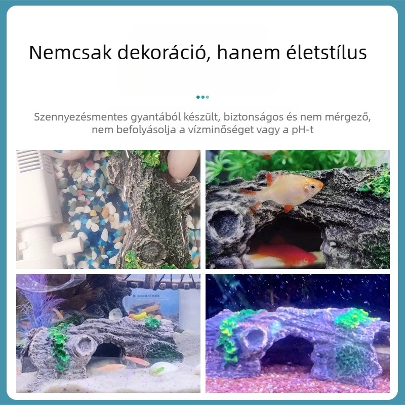 Gyantából készült akváriumi tájkép dekoráció: üreges fa rejtekhellyel, súly 0.2472 kg