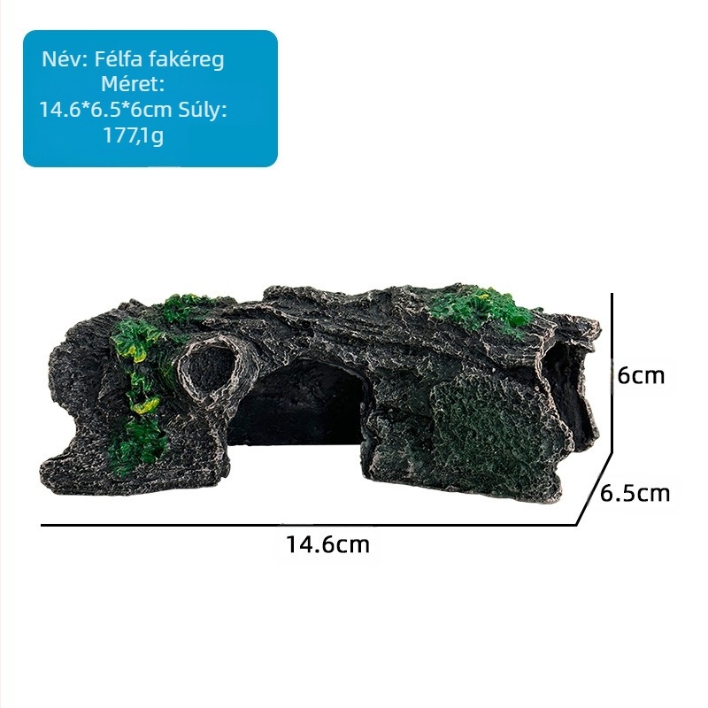 Gyantából készült akváriumi tájkép dekoráció: üreges fa rejtekhellyel, súly 0.2472 kg