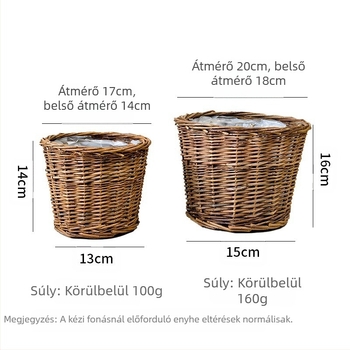 Kézzel szőtt vessző virágcserép, asztali vagy állványos kivitelben, lélegző, biológiailag lebomló és tartós