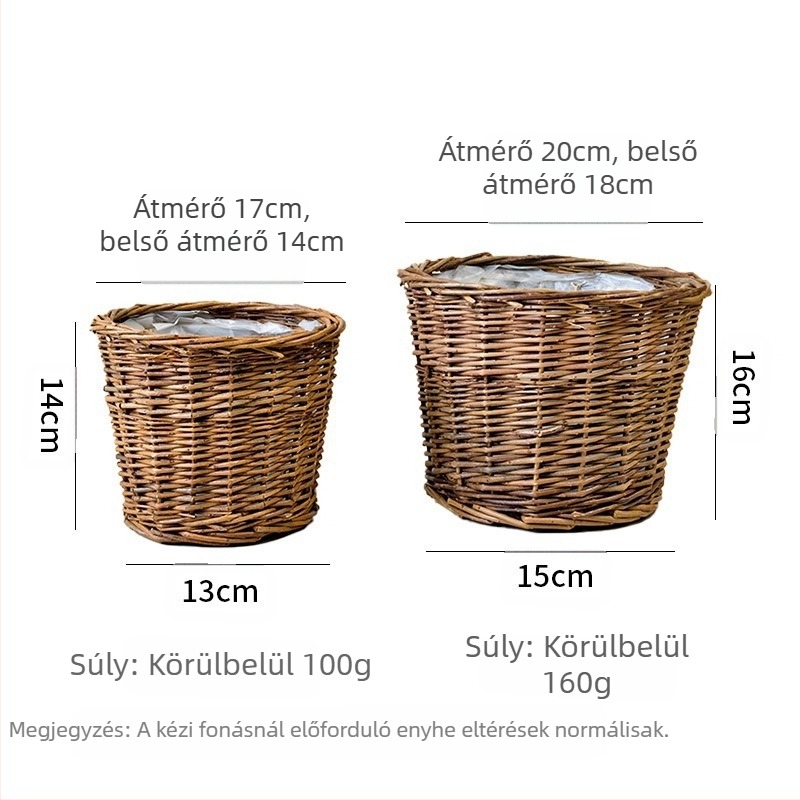 Kézzel szőtt vessző virágcserép, asztali vagy állványos kivitelben, lélegző, biológiailag lebomló és tartós