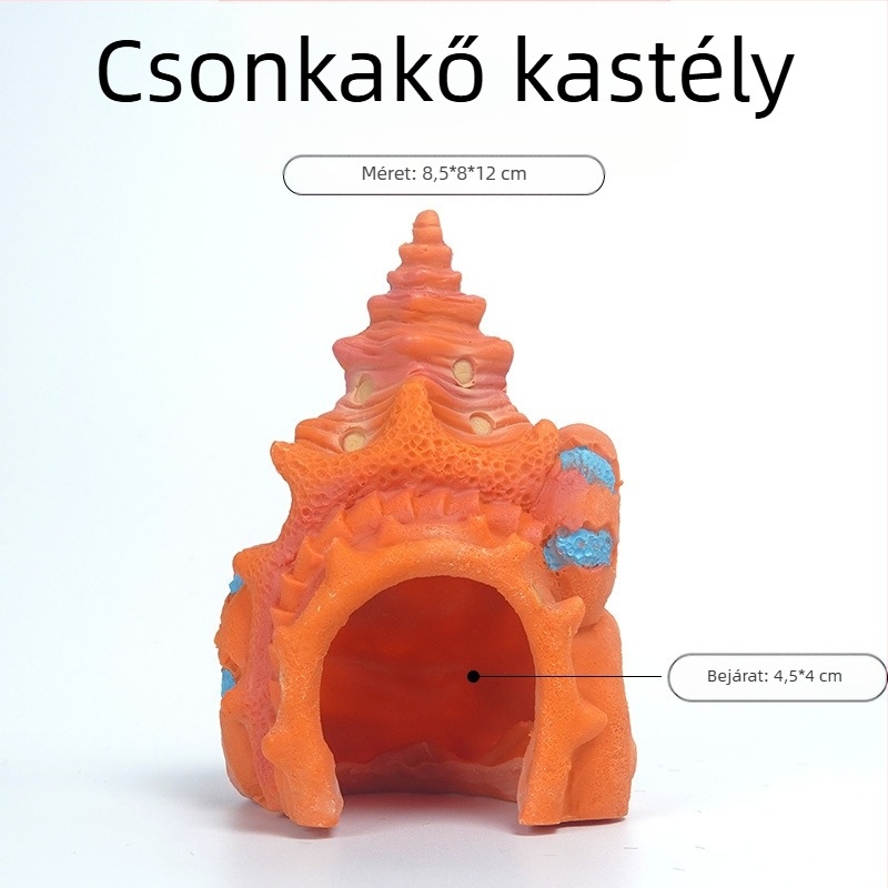Műgyantából készült akváriumi dísz kagyló kastély halak és garnélarák számára, szaporodási lyukakkal és rejtekhelyekkel