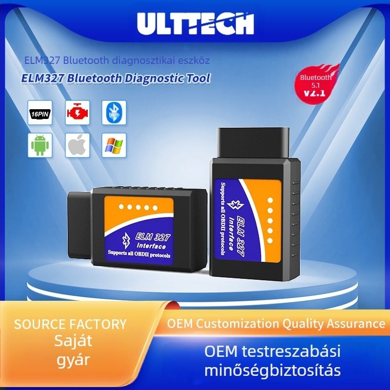 OBD diagnosztikai műszer ELM327 V2.1, Bluetooth 5.1, 12V, Modell XL-OBDII V2.1, -40°C-tól 65°C-ig