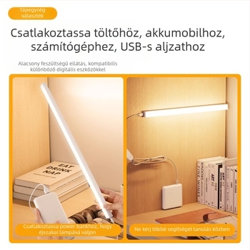 LED-szalagos asztali lámpa a kollégiumhoz, USB mágneses tartó, szemvédelem, 220V bemenet