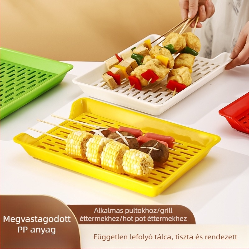 PP négyszögletes tál leürítő hálóval, testreszabható logónyomtatás, mikróban nem használható, modern minimalista stílus