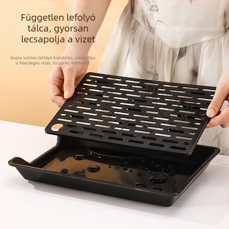 PP négyszögletes tál leürítő hálóval, testreszabható logónyomtatás, mikróban nem használható, modern minimalista stílus