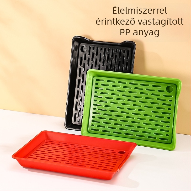 PP négyszögletes tál leürítő hálóval, testreszabható logónyomtatás, mikróban nem használható, modern minimalista stílus