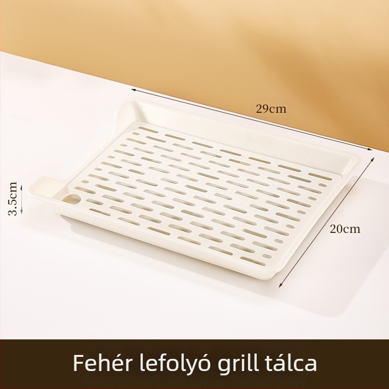 PP négyszögletes tál leürítő hálóval, testreszabható logónyomtatás, mikróban nem használható, modern minimalista stílus