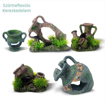 Akváriumi tájépítés medál – gyanta, kopott korsó-stílus, akváriumi dekoráció