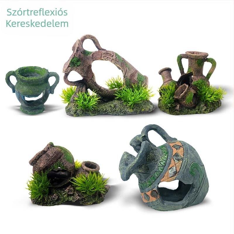 Akváriumi tájépítés medál – gyanta, kopott korsó-stílus, akváriumi dekoráció