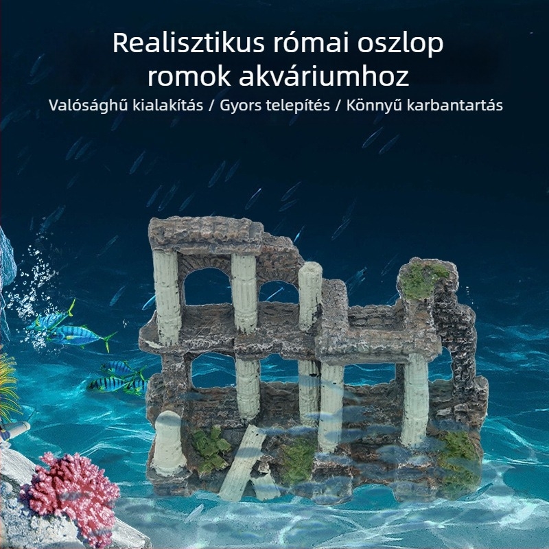 Környezeti szempontból védett gyanta alapú akváriumi tájkép-díszítés – sárkányos oszlop és korall-római oszlop stílusok, 1 kg, akváriumi dekorációhoz