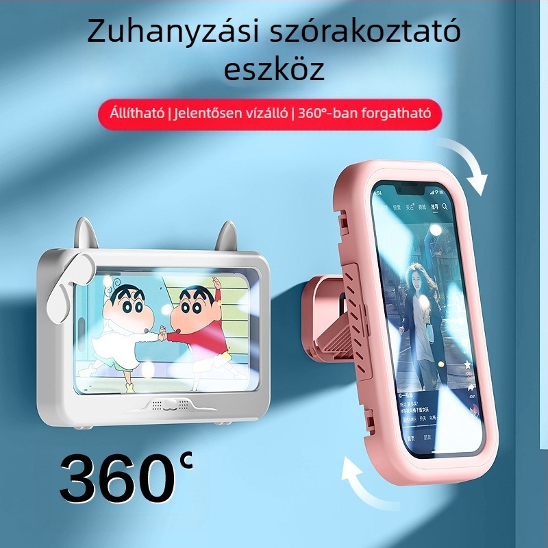 Teleszkópos fürdőszobai vízálló telefontartó forgó érintőképernyővel, falra szerelhető ragasztóval, ABS+PET