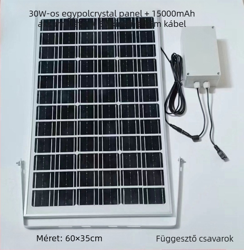 Kültéri napelemes töltőpanel dupla USB kimenettel, szabályozott 5V/12V DC kimenet energia tárolásához