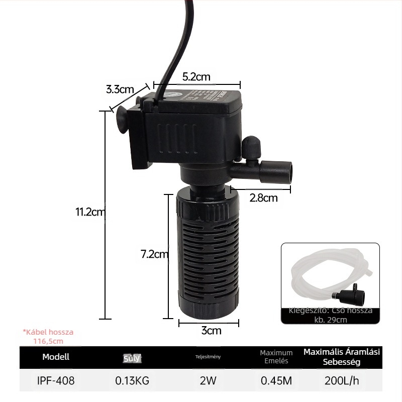Garix mini akvárium szűrő — beépített rendkívül csendes szűrőkamra és oxigénpumpa, három az egyben; műanyag ház, 0,16 kg