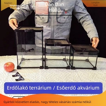 Fedéllel ellátott üveg terrárium arboreális hüllőknek, esőerdei ökoszisztéma élőhely, szaporítási doboz gecko számára