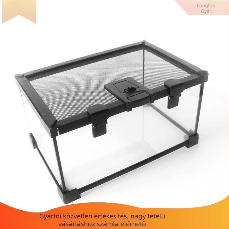 Fedéllel ellátott üveg terrárium arboreális hüllőknek, esőerdei ökoszisztéma élőhely, szaporítási doboz gecko számára