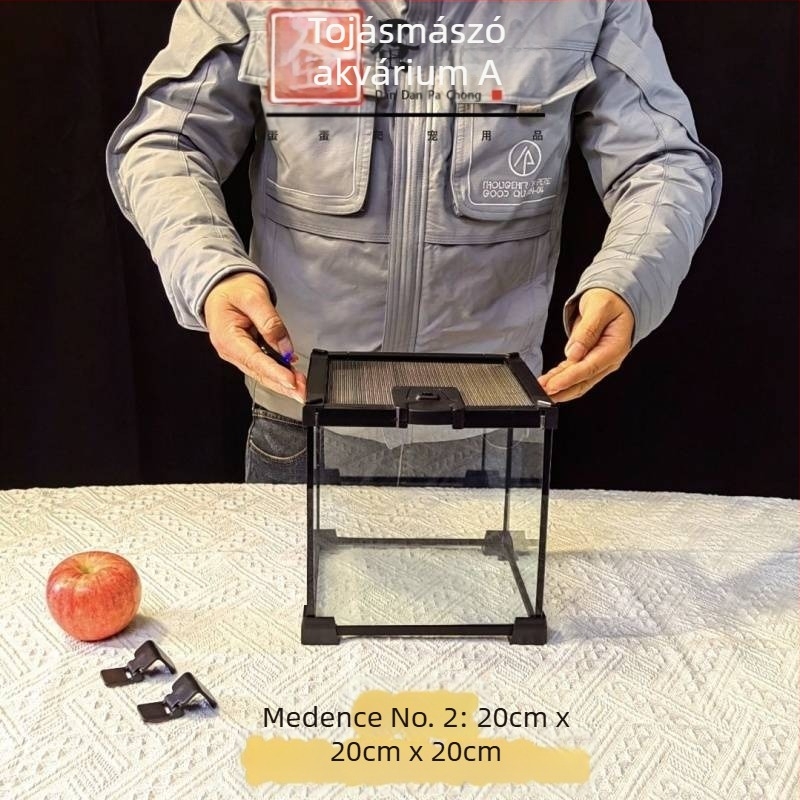 Fedéllel ellátott üveg terrárium arboreális hüllőknek, esőerdei ökoszisztéma élőhely, szaporítási doboz gecko számára