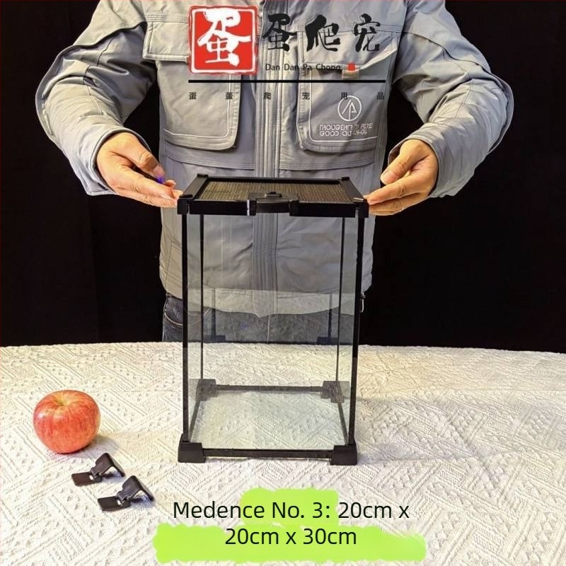 Fedéllel ellátott üveg terrárium arboreális hüllőknek, esőerdei ökoszisztéma élőhely, szaporítási doboz gecko számára