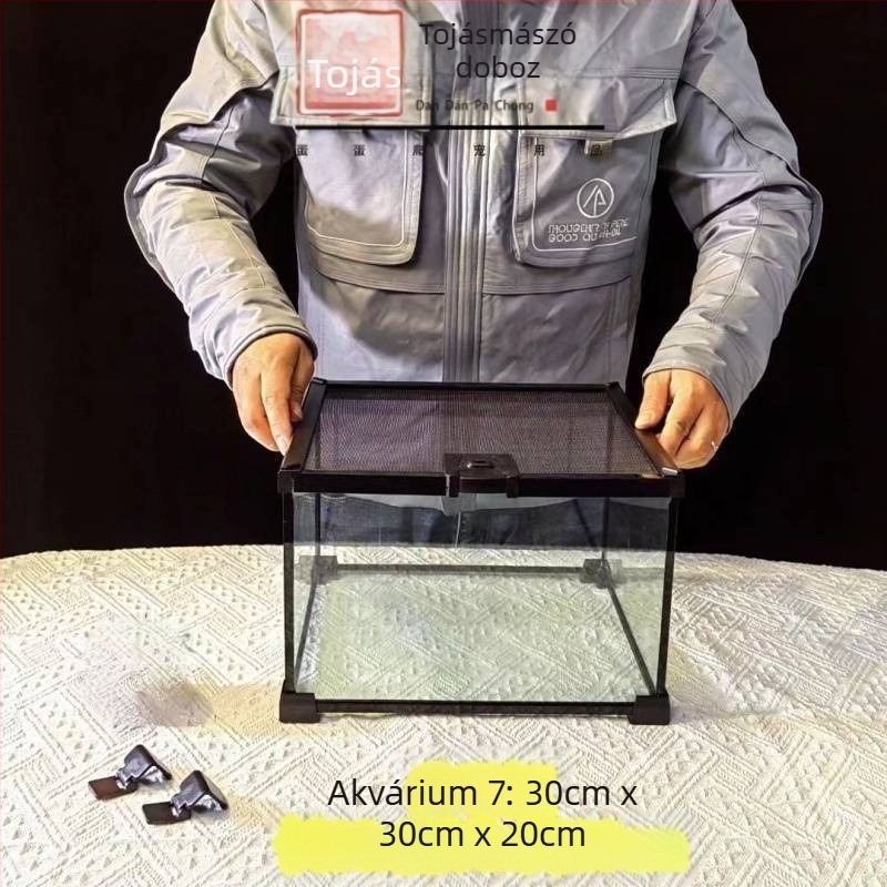 Fedéllel ellátott üveg terrárium arboreális hüllőknek, esőerdei ökoszisztéma élőhely, szaporítási doboz gecko számára