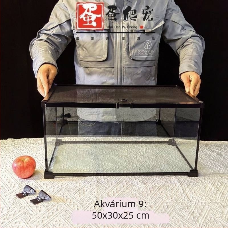 Fedéllel ellátott üveg terrárium arboreális hüllőknek, esőerdei ökoszisztéma élőhely, szaporítási doboz gecko számára