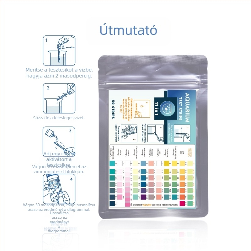 Lefu 11 az 1-ben akváriumi vízminőség-tesztcsík – keménység, pH, ammónia, maradék klór, nitrit