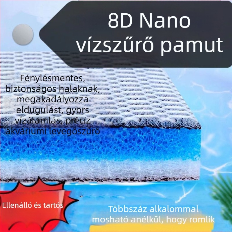 Akvarisztikus szűrő pamut - ragasztómentes, mosható, nagy sűrűségű tisztító szivacs, 8D szűrő pamut