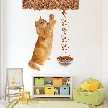 Macska falikép matrica - PVC, vízálló, öntapadós és eltávolítható - Tűzálló, antistatikus, molyok elleni, szennyeződés elleni - Nappali, hálószoba, dolgozószoba, előszoba - Modell K-S5