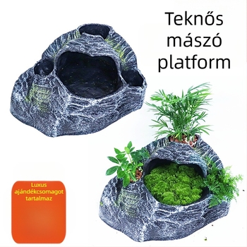 Nagy méretű gyanta teknős akvárium tájdecorral, napozó platforma, mászó létra és rejtekbarlang Brazíliai teknősök számára