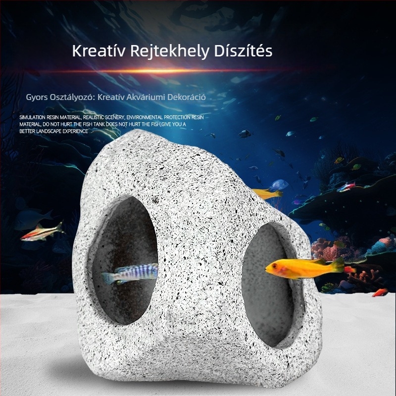 Kerámiás akváriumi menedék és táj dekoráció garnélarák és kis halak számára, Ciklidbarlang — Tömeg 0.309 kg