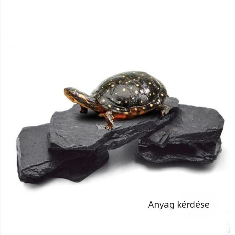 Teknős terrárium: napozó platforma kőlemezekből, dekoratív kövek