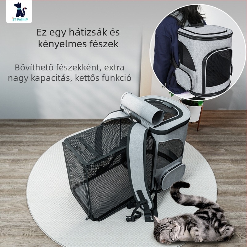 Baorui kisállat táska - Nagy kapacitású, hordozható űrkapszula-stílusú táska macskáknak és kutyáknak, Dragon Dance Cloth anyag, egyszerű minta, közepes merevség