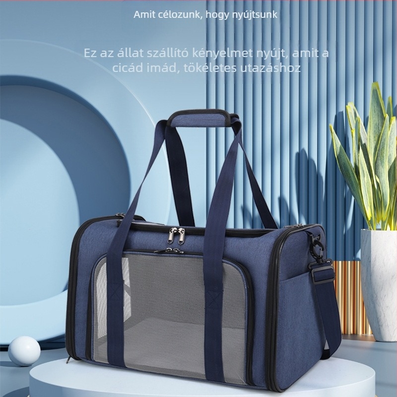 Háziállat szállító táska – légáteresztő kültéri kivitel macskák és kis- és közepes testű kutyák számára, Oxford szövet, színkontrasztos mintázat