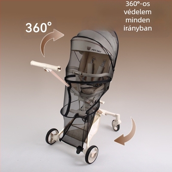 Babakocsi szúnyogháló teljes fedéssel, szélálló, rovar- és szúnyogvédő, árnyékoló, összecsukható