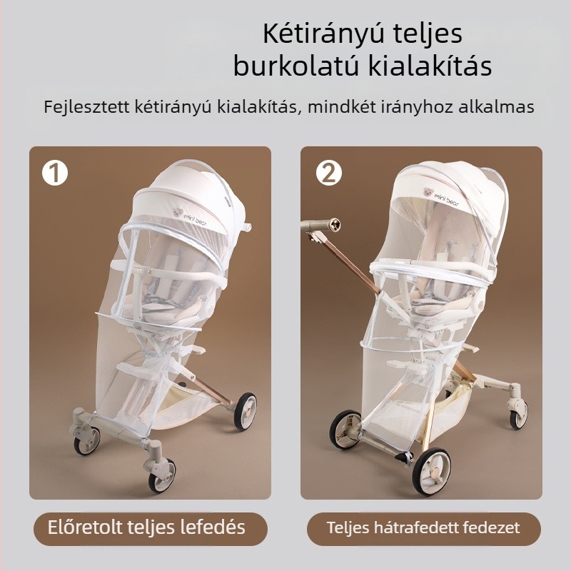Babakocsi szúnyogháló teljes fedéssel, szélálló, rovar- és szúnyogvédő, árnyékoló, összecsukható