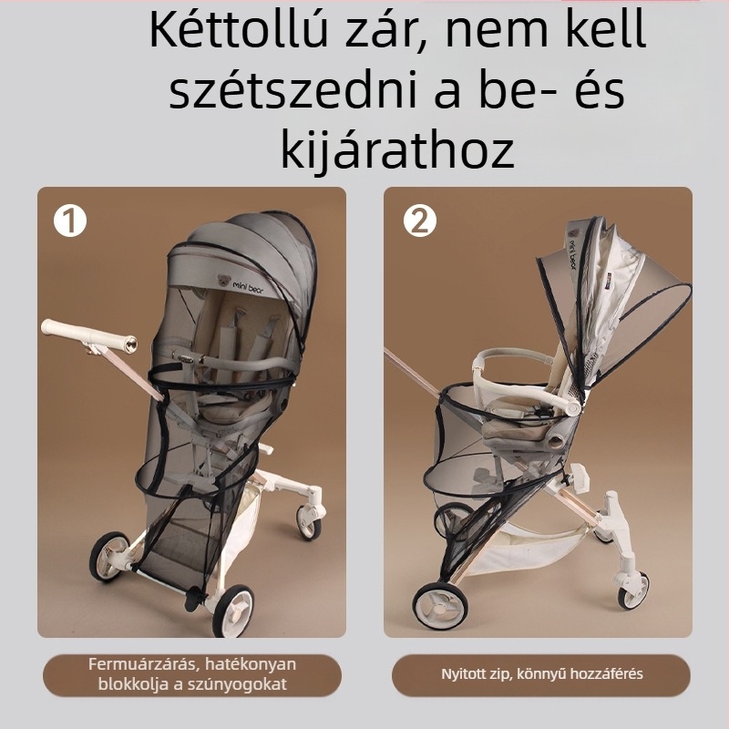 Babakocsi szúnyogháló teljes fedéssel, szélálló, rovar- és szúnyogvédő, árnyékoló, összecsukható