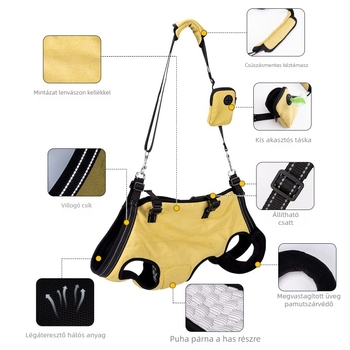 Kutyák mellkas- és hátsó hámja, állítható, poliészter anyagú