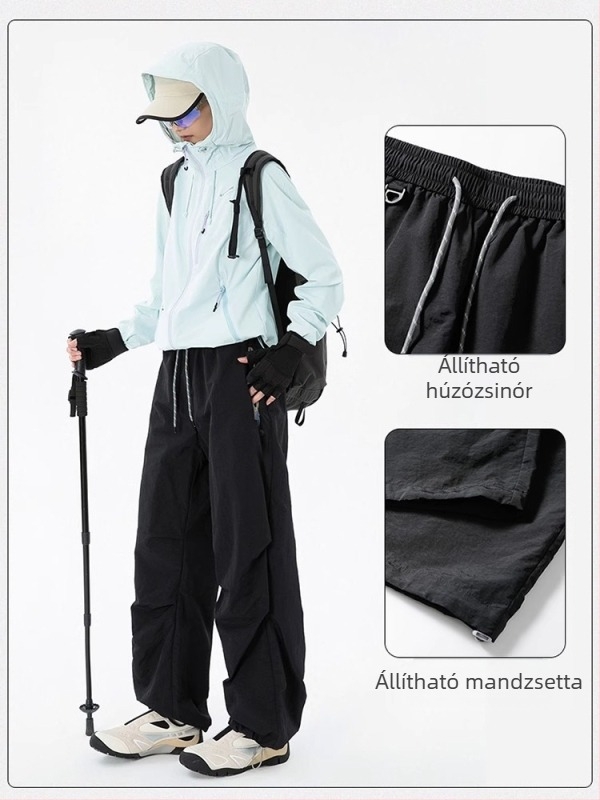 Női ejtőernyős stílusú kültéri nadrág — szélálló, vízálló, légáteresztő, gyorsan száradó, 95% poliészter