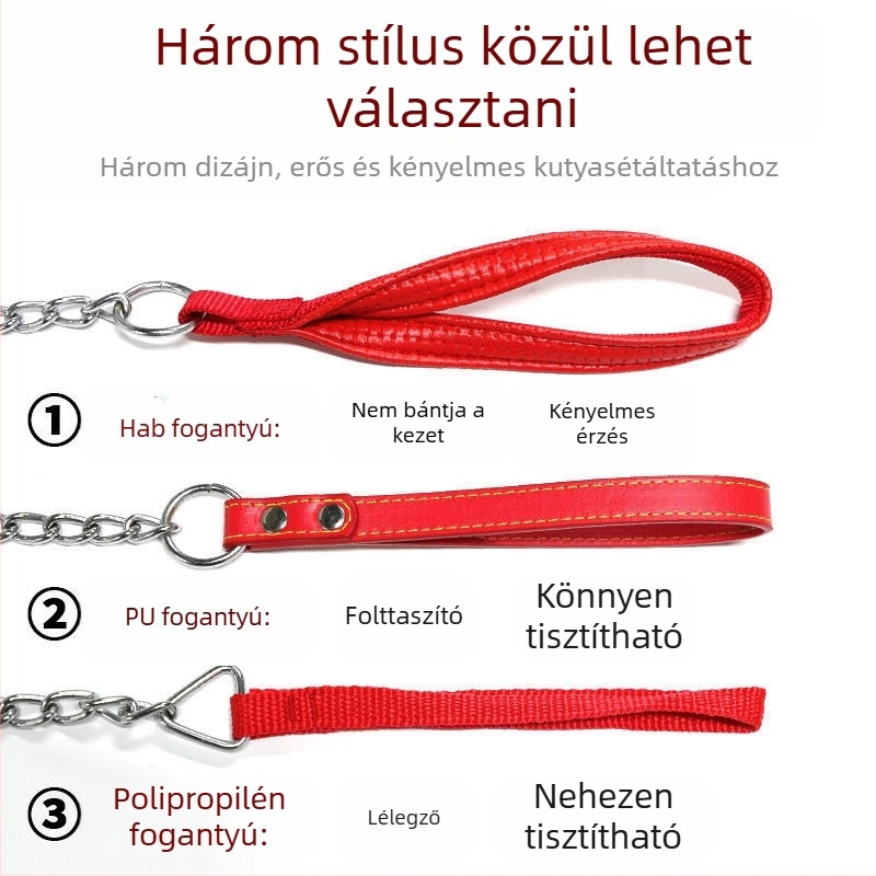 Vasból készült kutyapóráz harapás elleni védelemmel, állítható automata csattal, kis, közepes és nagy testű kutyákhoz