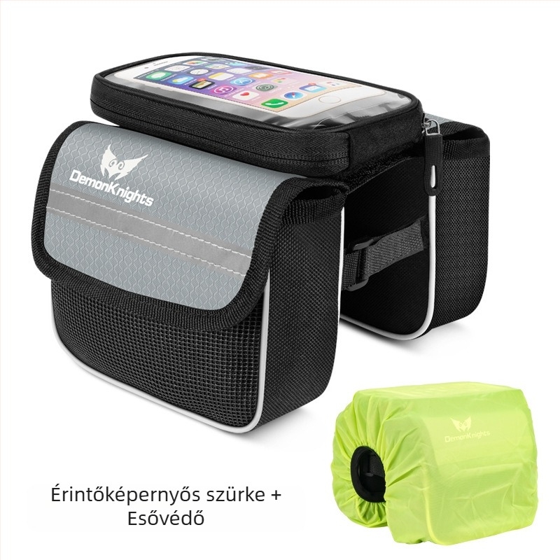 MTB kerékpár táska érintőképernyős zsebbel, 2,2 L kapacitás, modell HFG-0130, 600D rhombus anyag, Magic Knight/DemonKnights