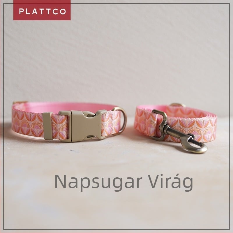 PLATTCO Sunrise Flower kutya nyakörv és póráz készlet – virágos minta, mű nylon, 0,19 kg