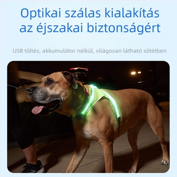 LED USB-töltésű kutya mellkasi pánt nylonból, állítható, éjszakai sétákhoz