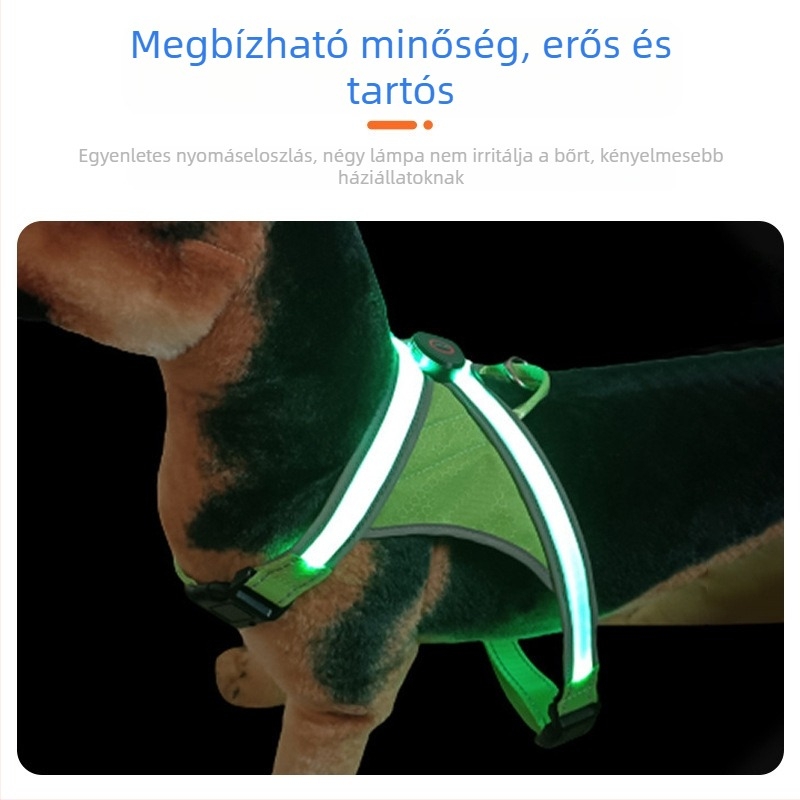 LED USB-töltésű kutya mellkasi pánt nylonból, állítható, éjszakai sétákhoz